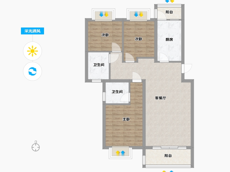 湖北省-天门市-卓尔生活城-90.00-户型库-采光通风