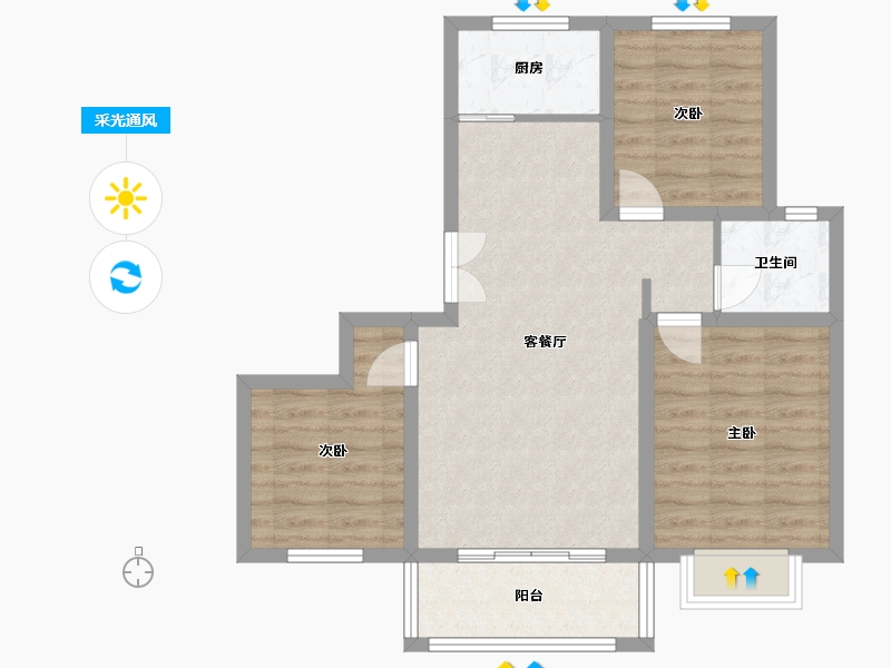 山西省-临汾市-金琨名园-85.68-户型库-采光通风