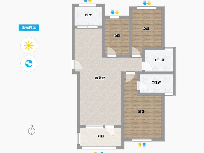 浙江省-杭州市-北秀向阳苑-南区-98.88-户型库-采光通风