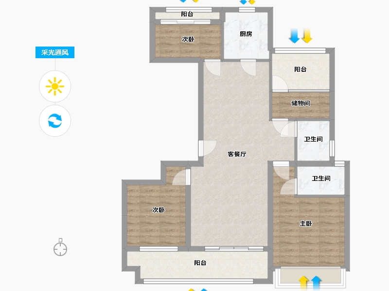 浙江省-温州市-龙都悦澜湾-103.00-户型库-采光通风