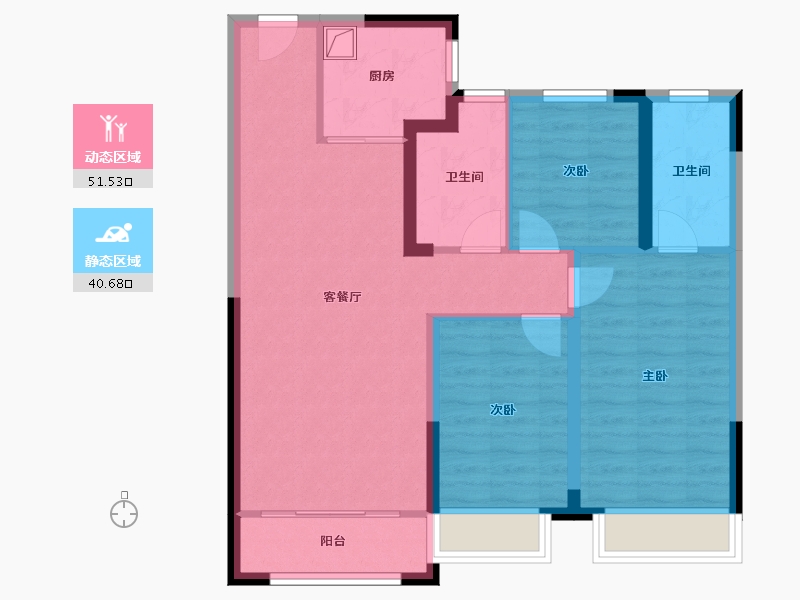 内蒙古自治区-包头市-伊泰华府荟-92.52-户型库-动静分区