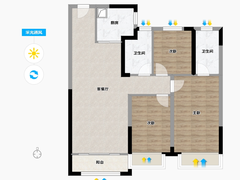 内蒙古自治区-包头市-伊泰华府荟-92.52-户型库-采光通风