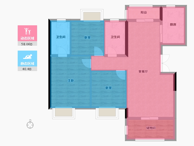 湖北省-宜昌市-名都状元府-96.80-户型库-动静分区