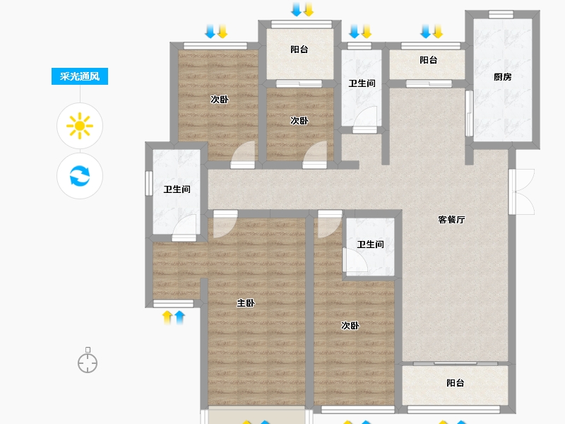 山东省-济南市-鲁能领秀城中央公园-144.80-户型库-采光通风