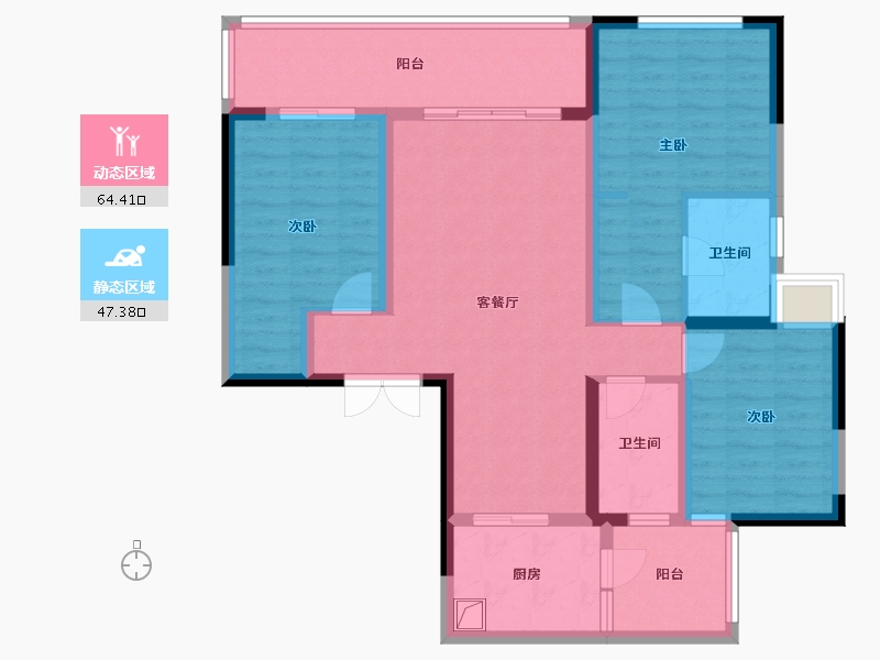 四川省-成都市-滨江领樾-90.34-户型库-动静分区