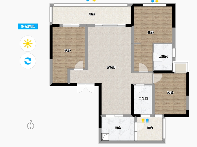 四川省-成都市-滨江领樾-90.34-户型库-采光通风