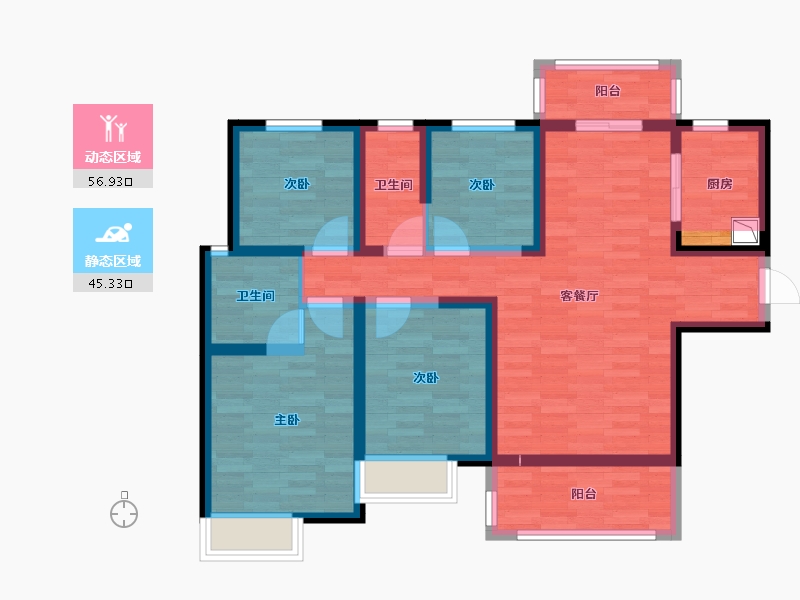 陕西省-咸阳市-伍峰骊园-90.03-户型库-动静分区