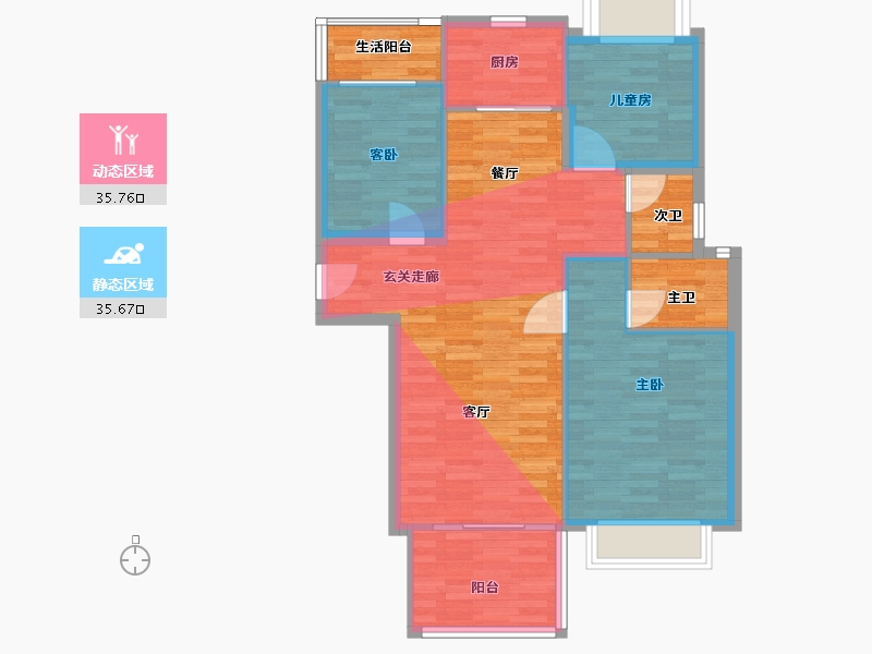 湖南省-长沙市-碧桂园翘楚棠Y1,Y2,Y5栋118㎡户型-87.13-户型库-动静分区