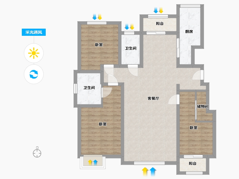 河北省-石家庄市-敬业新苑-103.20-户型库-采光通风