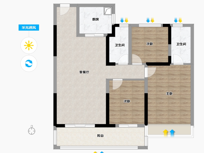 河南省-南阳市-泊华官邸-101.60-户型库-采光通风