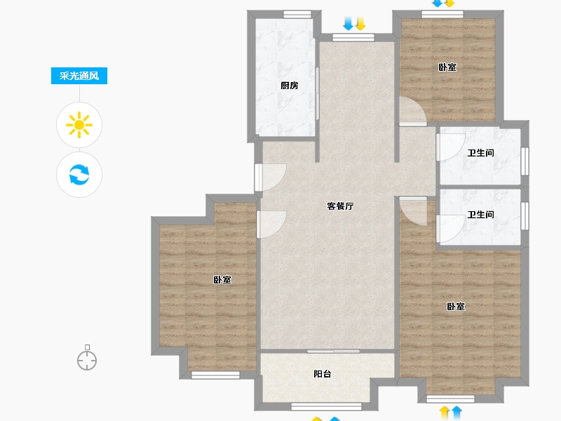 山东省-济南市-三箭骏福苑-100.90-户型库-采光通风