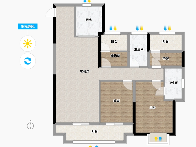 湖南省-长沙市-旭辉雨金广场-100.80-户型库-采光通风