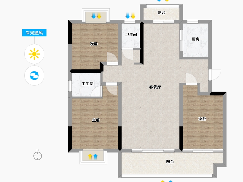 河南省-驻马店市-华信悦府-103.06-户型库-采光通风