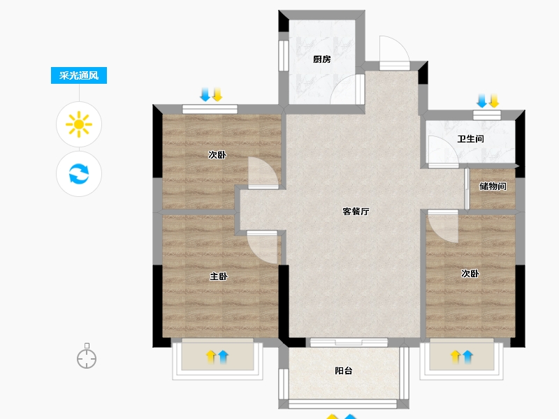 福建省-福州市-恒荣九洲悦城-60.80-户型库-采光通风