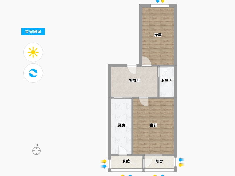 天津-天津市-阳明里-58.00-户型库-采光通风