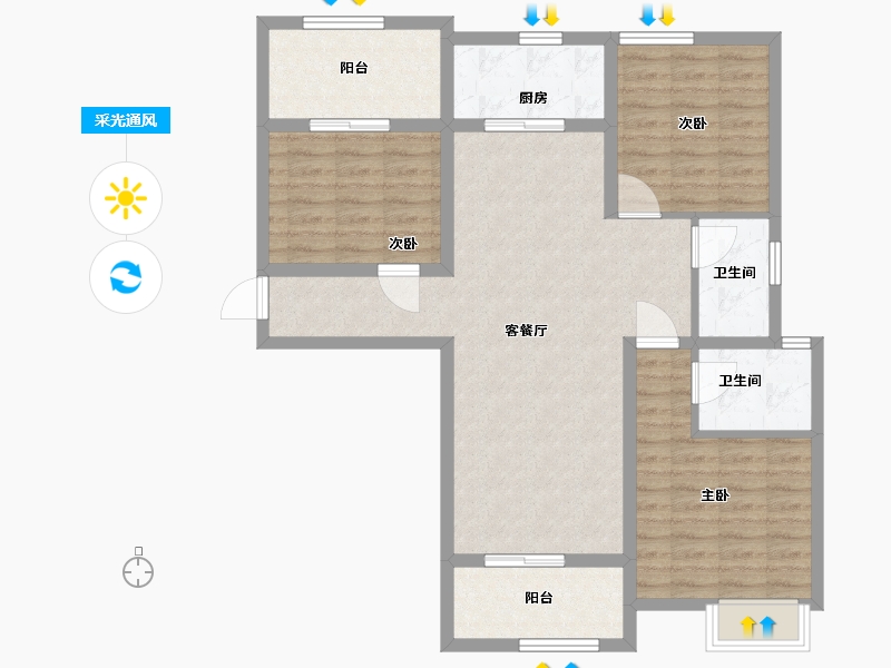 陕西省-渭南市-富力城-96.80-户型库-采光通风