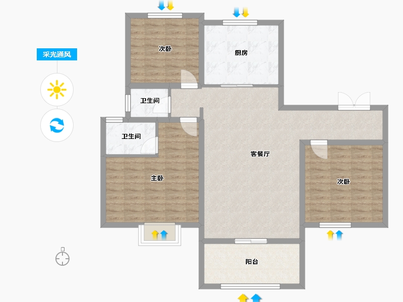 河南省-平顶山市-舞钢市建业小区-104.00-户型库-采光通风