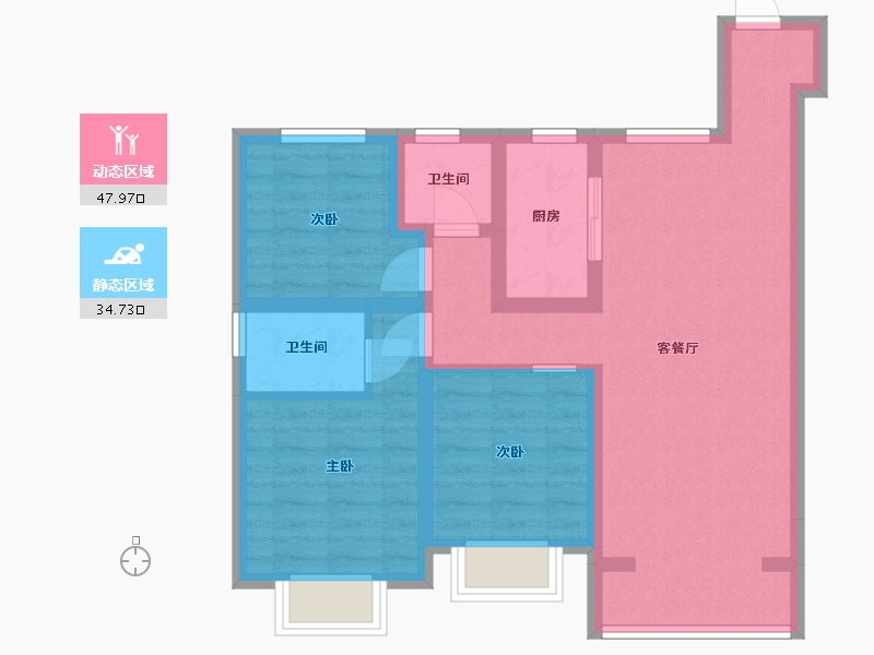 陕西省-西安市-东望隽园-86.40-户型库-动静分区