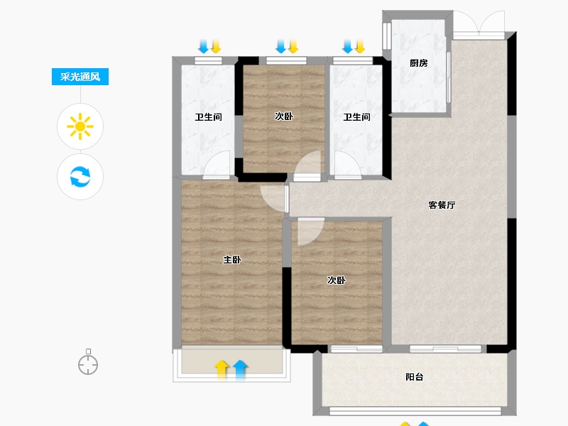 河南省-驻马店市-建业滨河珑府-93.60-户型库-采光通风