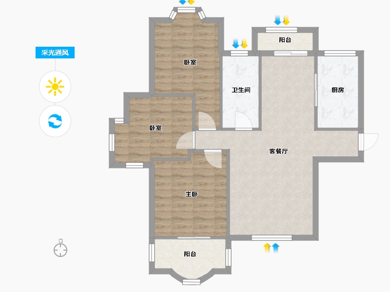 湖北省-武汉市-汉口花园-三期-93.60-户型库-采光通风