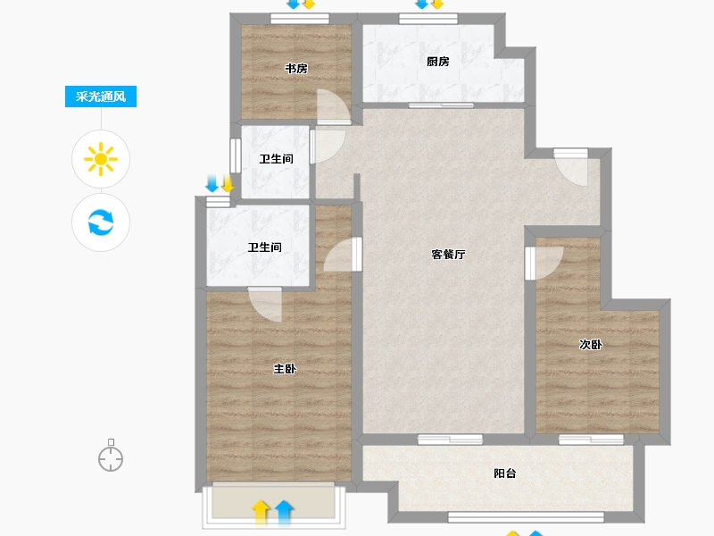 安徽省-亳州市-绿地紫峰公馆-94.40-户型库-采光通风