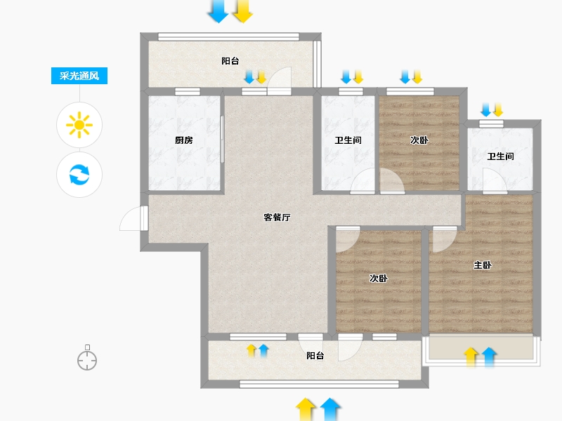 青海省-西宁市-中房·东方云舒-100.79-户型库-采光通风