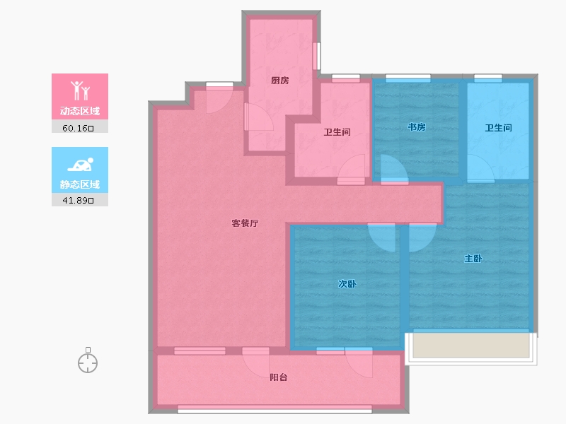 青海省-西宁市-中房·东方云舒-90.40-户型库-动静分区