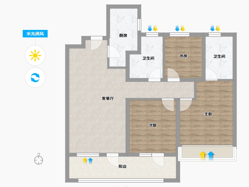 青海省-西宁市-中房·东方云舒-90.40-户型库-采光通风