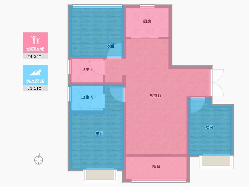 陕西省-宝鸡市-冠宇·锦和佳苑-104.00-户型库-动静分区