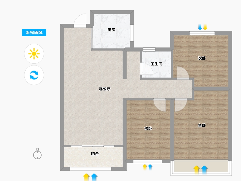 山东省-青岛市-水岸樾园-90.00-户型库-采光通风