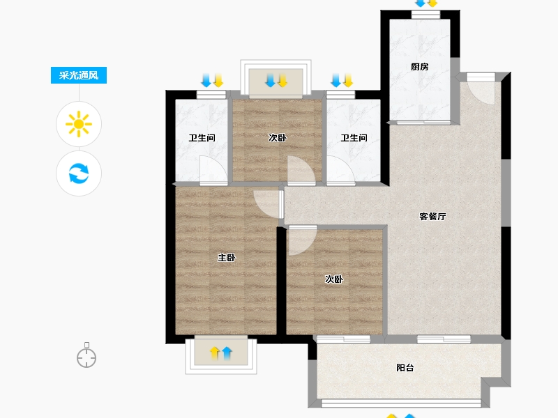 海南省-海口市-融创.美伦熙语-69.34-户型库-采光通风