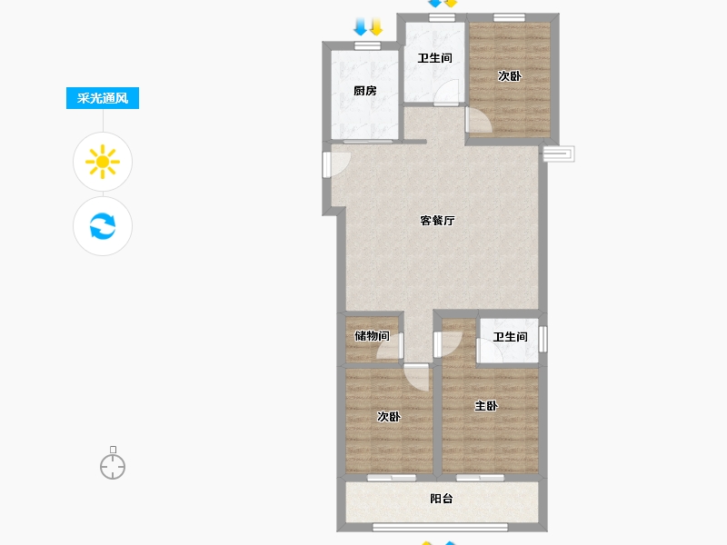 陕西省-西安市-华润置地港悦城-89.06-户型库-采光通风