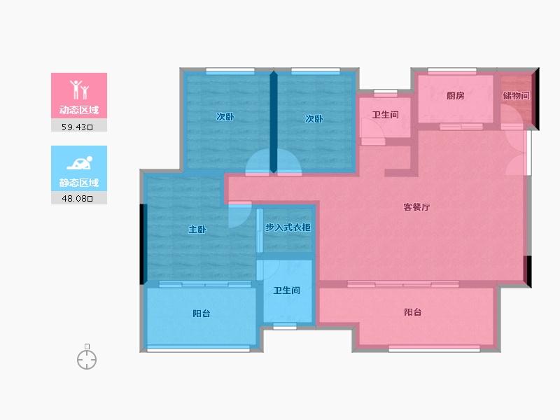 重庆-重庆市-金科中泰锦绣江宸-95.10-户型库-动静分区