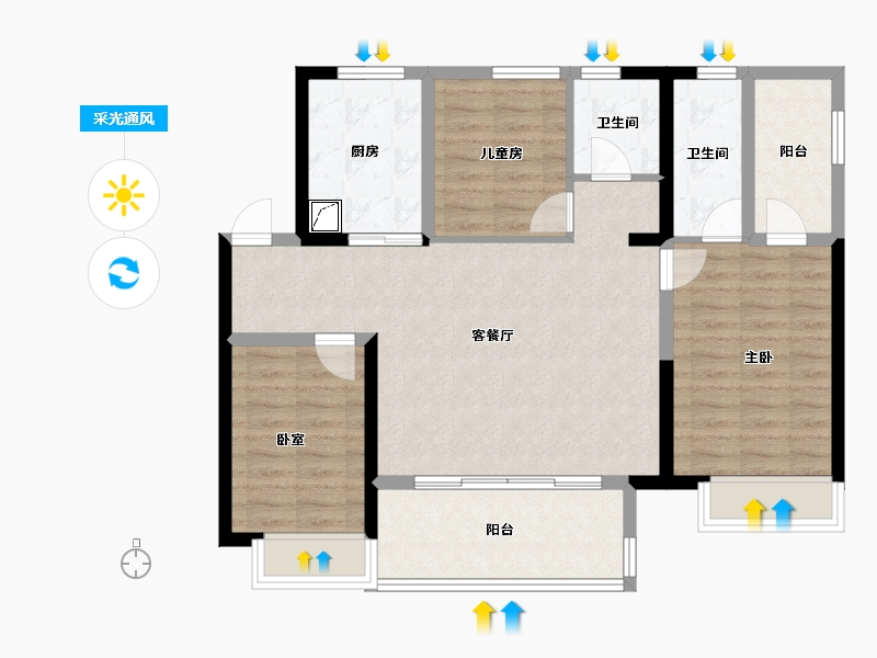 河南省-郑州市-高新·和锦莲序-93.63-户型库-采光通风