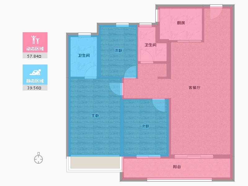 陕西省-西安市-华润置地港悦城-87.26-户型库-动静分区