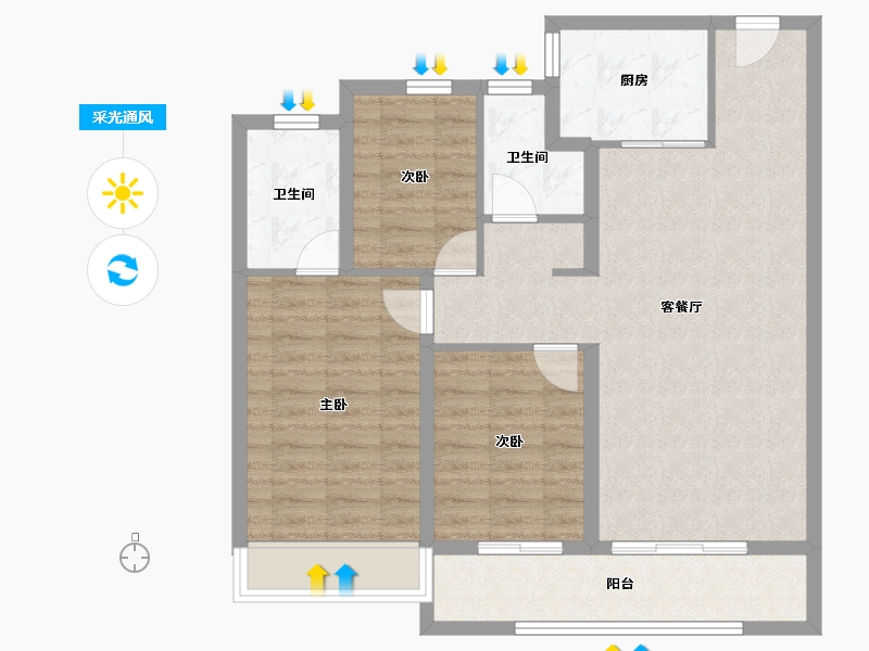 陕西省-西安市-华润置地港悦城-87.26-户型库-采光通风