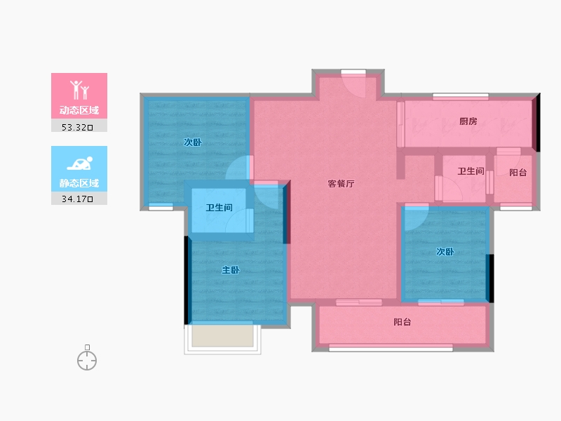 重庆-重庆市-金科中泰锦绣江宸-76.35-户型库-动静分区