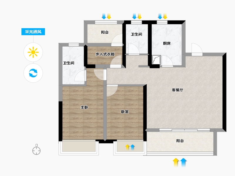 河南省-郑州市-高新·和锦莲序-80.73-户型库-采光通风