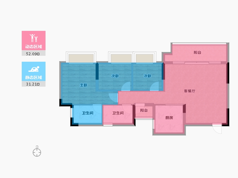 重庆-重庆市-电建清韵阶庭-74.27-户型库-动静分区