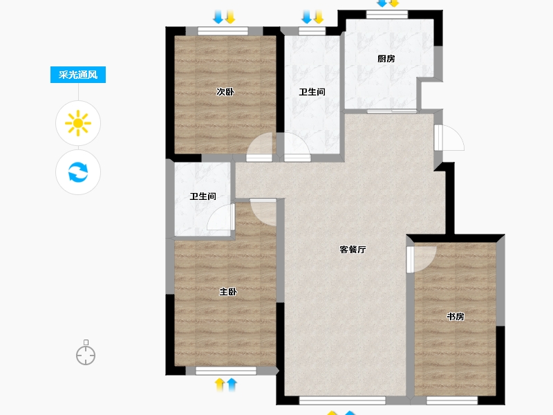 辽宁省-鞍山市-中南·学府壹号二期-86.66-户型库-采光通风