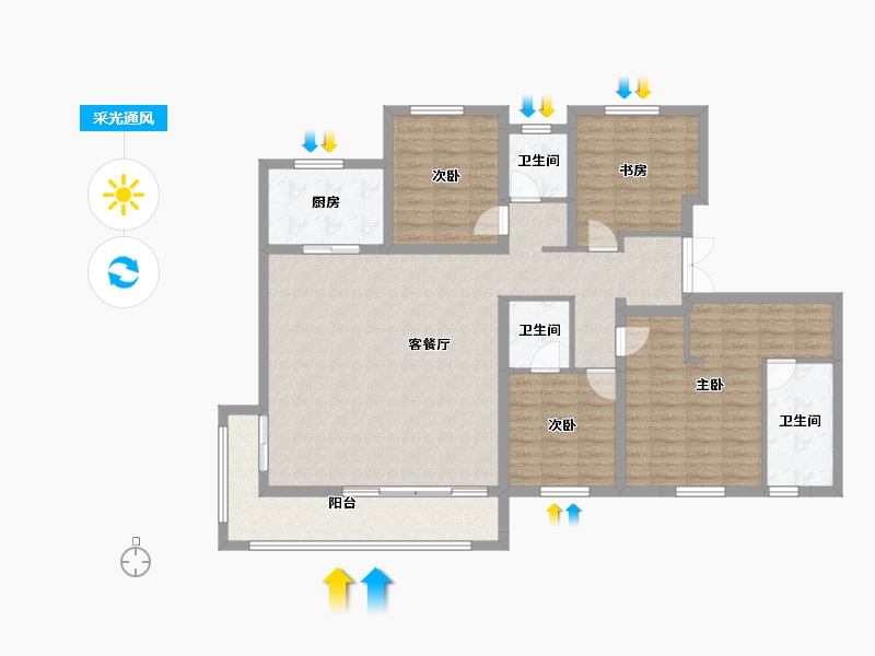 陕西省-西安市-金地·玖峯悦-129.57-户型库-采光通风