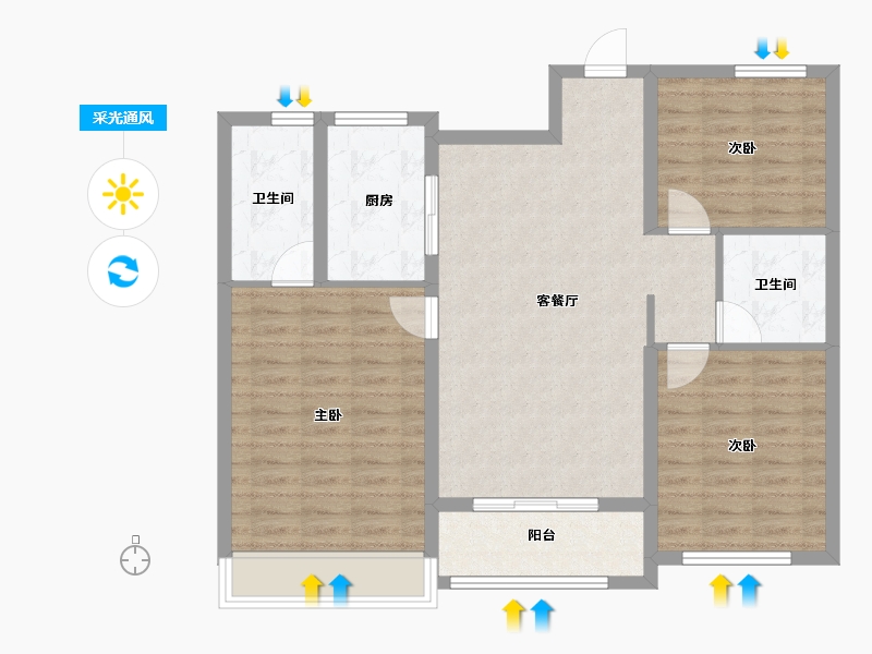 山东省-青岛市-水岸樾园-92.99-户型库-采光通风