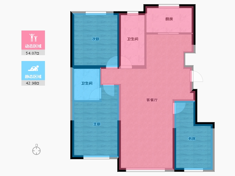 辽宁省-鞍山市-中南·学府壹号二期-86.88-户型库-动静分区