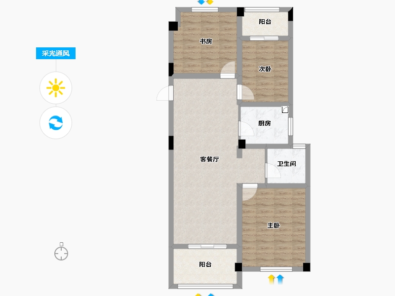 浙江省-金华市-五星壹號-84.34-户型库-采光通风