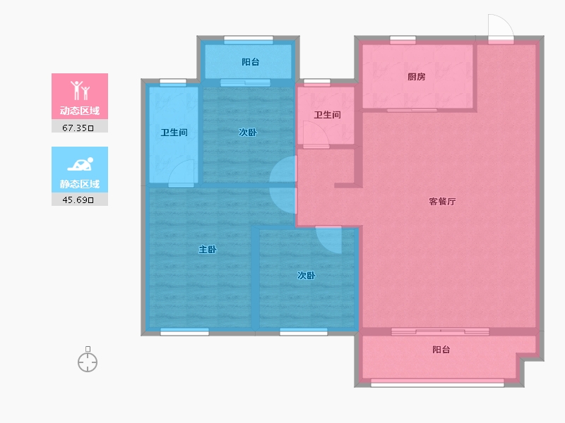 陕西省-西安市-金地·玖峯悦-102.40-户型库-动静分区