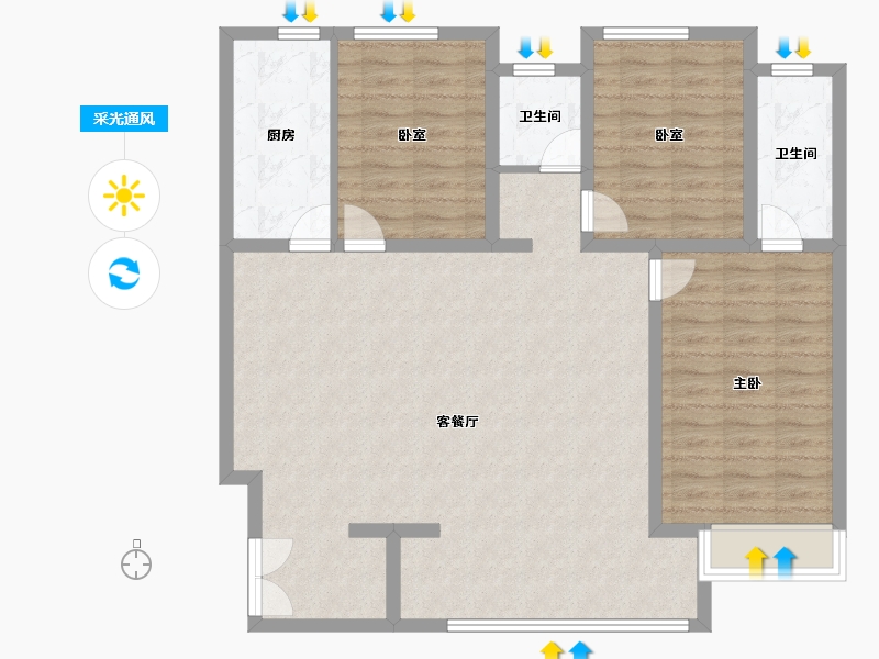 陕西省-西安市-朱雀·渼陂熙园-108.80-户型库-采光通风