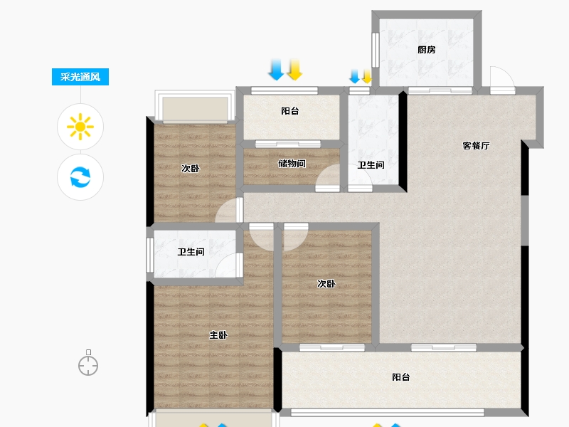 湖南省-长沙市-金地都会风华-114.34-户型库-采光通风