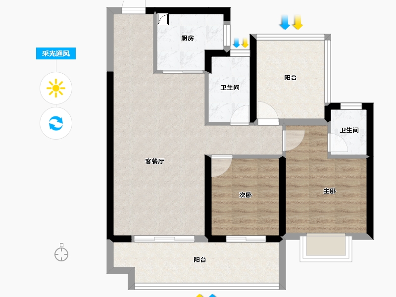 贵州省-贵阳市-贵阳天阶万达广场-75.37-户型库-采光通风