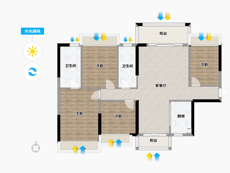 广西壮族自治区-贵港市-江南郡都-135.00-户型库-采光通风