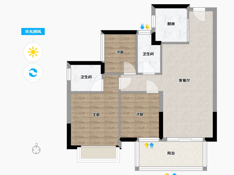 广西壮族自治区-南宁市-龙光玖悦府-70.20-户型库-采光通风